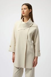 Sweater Knit Coat with Overlap Collar