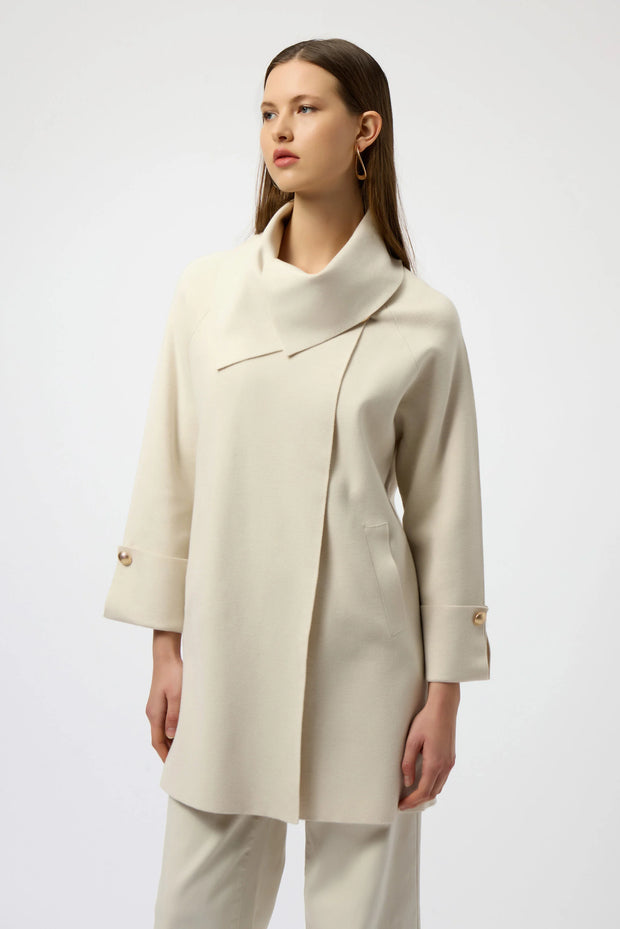 Sweater Knit Coat with Overlap Collar