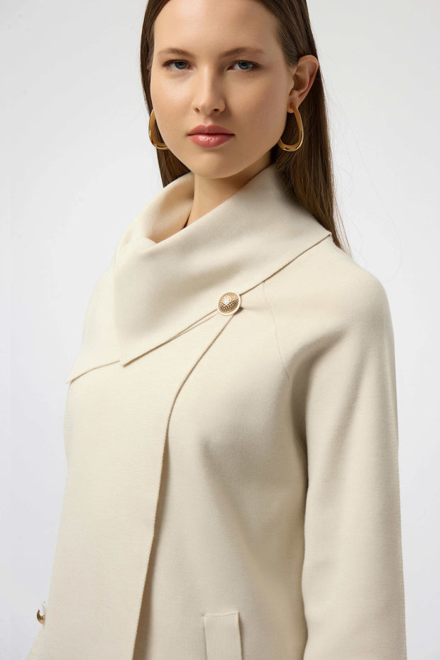 Sweater Knit Coat with Overlap Collar