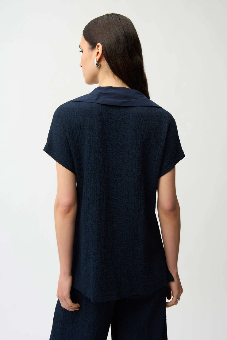 Seersucker Boxy Top With Memory Collar