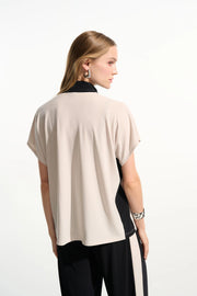 Silky Knit Color Block Straight Top With Zipped Collar