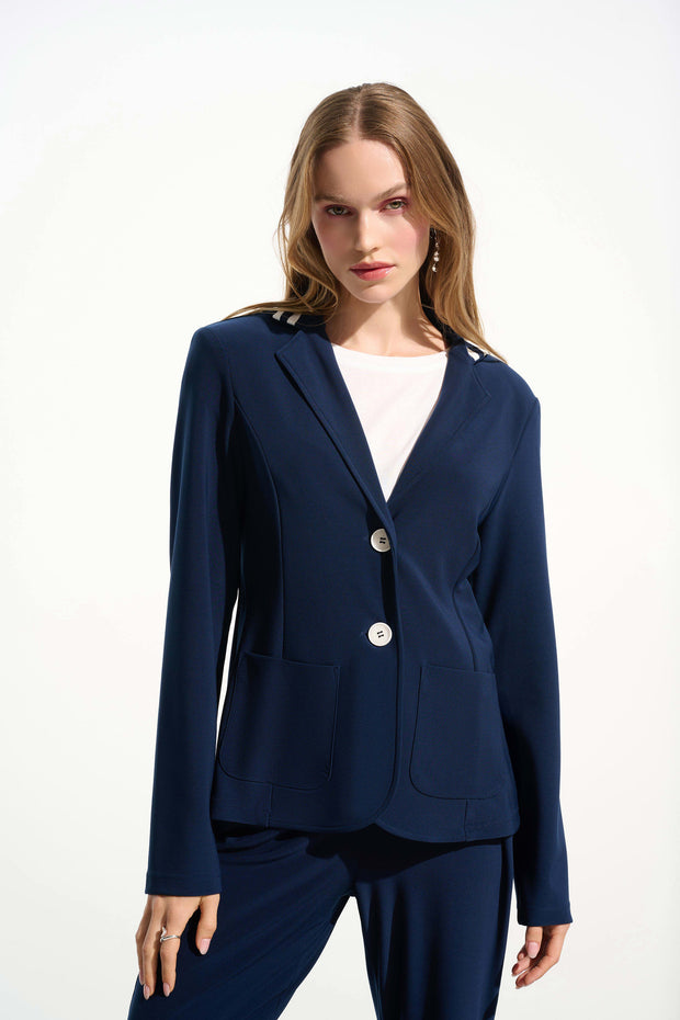 Silky Knit Fitted Blazer With Stripe Band Detail