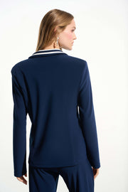 Silky Knit Fitted Blazer With Stripe Band Detail