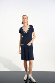 Viscose Knit A-Line Dress With Rib Trim