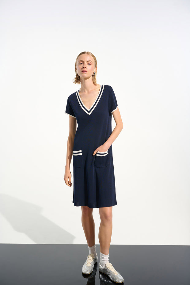Viscose Knit A-Line Dress With Rib Trim