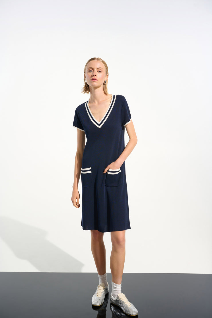 Viscose Knit A-Line Dress With Rib Trim
