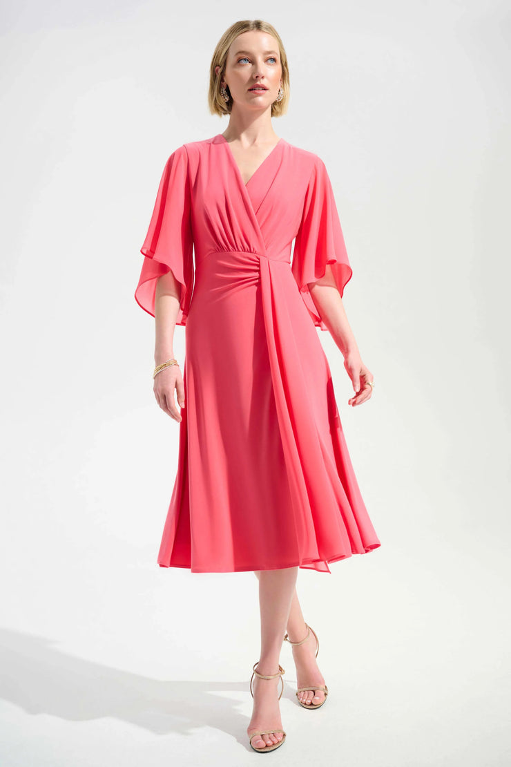 Signature | Silky Knit Fit and Flare Dress With Chiffon Draped Sash