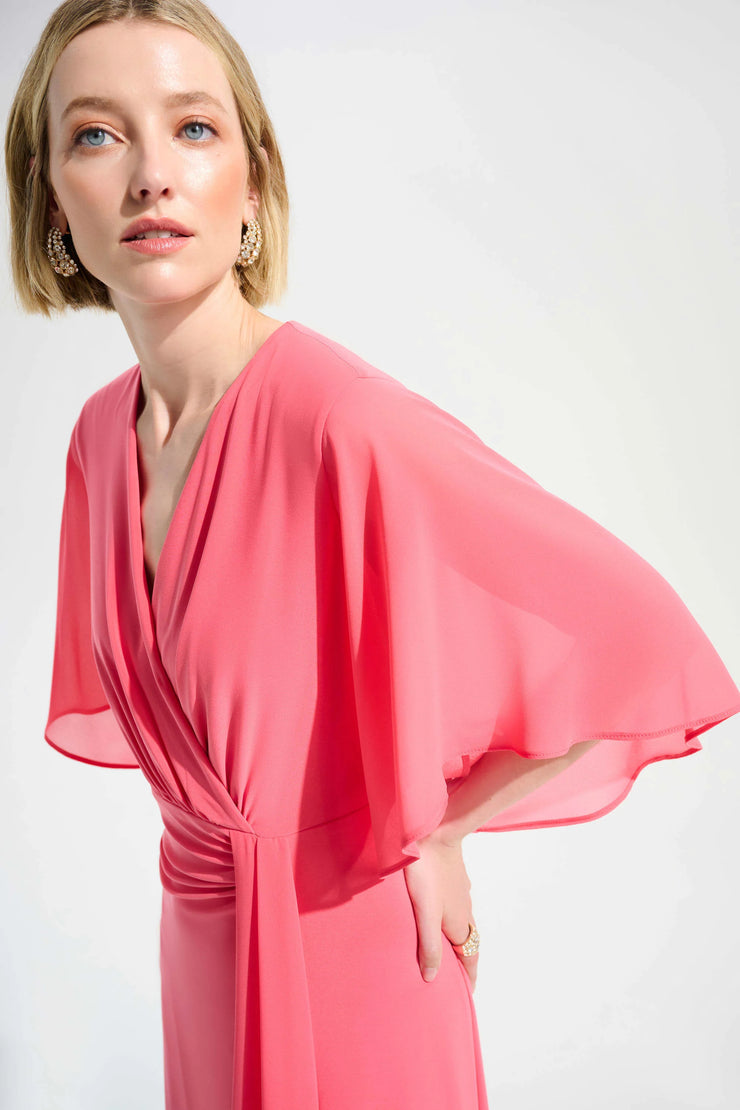 Signature | Silky Knit Fit and Flare Dress With Chiffon Draped Sash