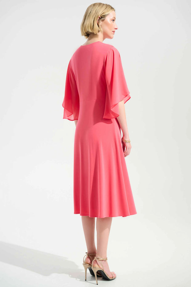 Signature | Silky Knit Fit and Flare Dress With Chiffon Draped Sash