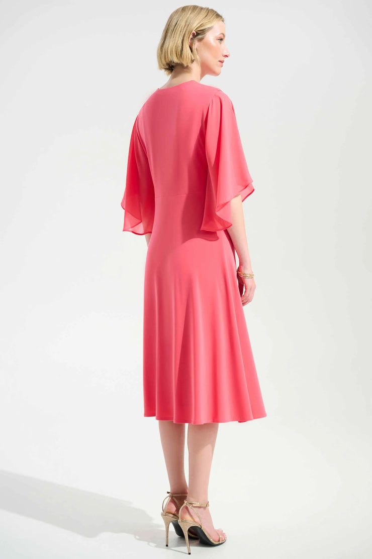 Signature | Silky Knit Fit and Flare Dress With Chiffon Draped Sash