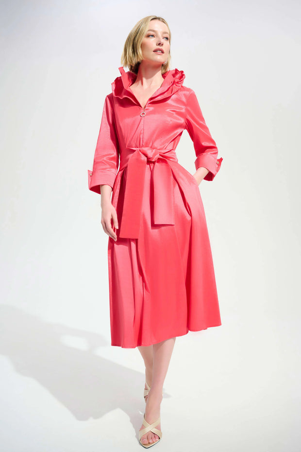 Signature | Stretch Taffeta Fit And Flare Dress With Lapel Collar