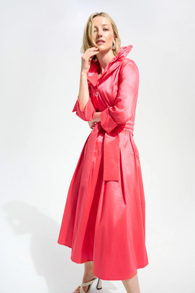 Signature | Stretch Taffeta Fit And Flare Dress With Lapel Collar