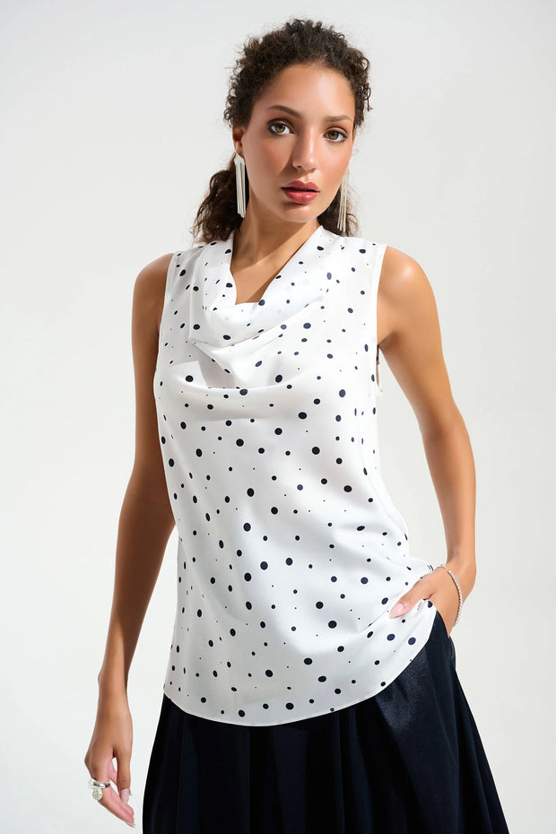 Signature | Recycled Satin Dot Print Sleeveless Cowl Neck Top