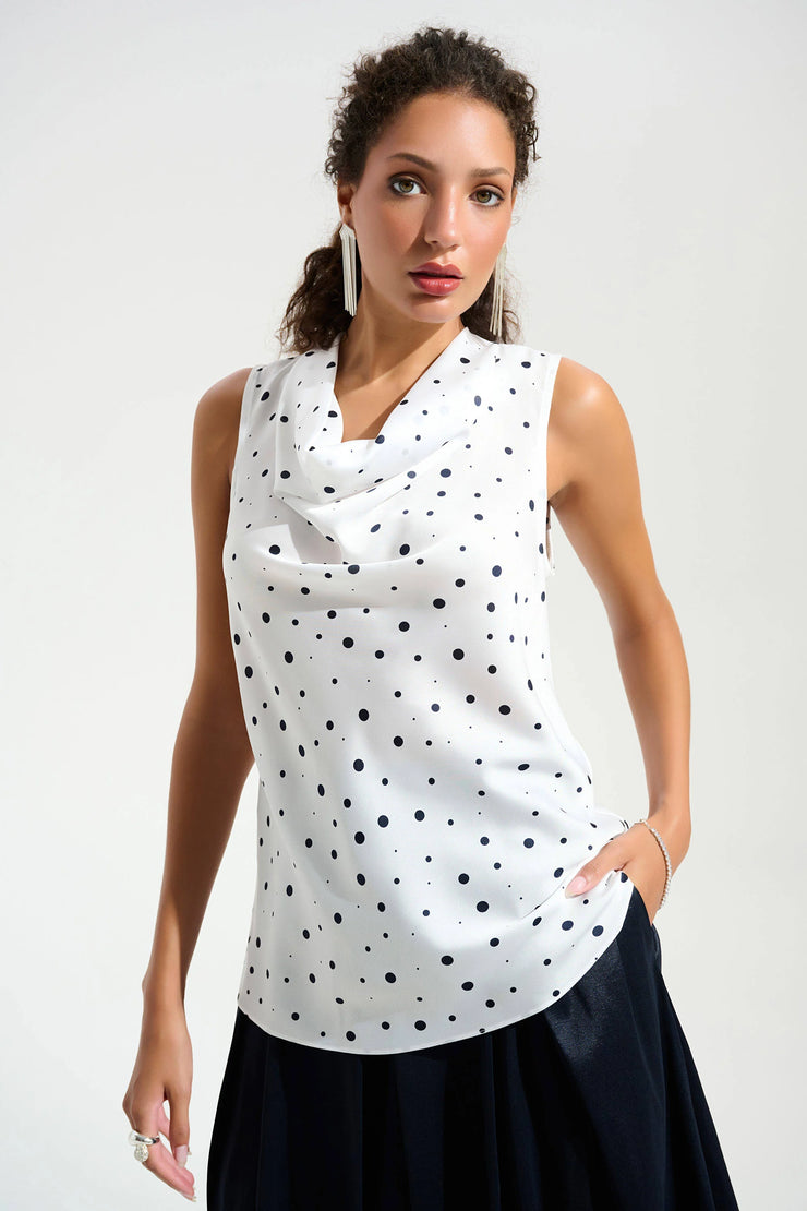 Signature | Recycled Satin Dot Print Sleeveless Cowl Neck Top