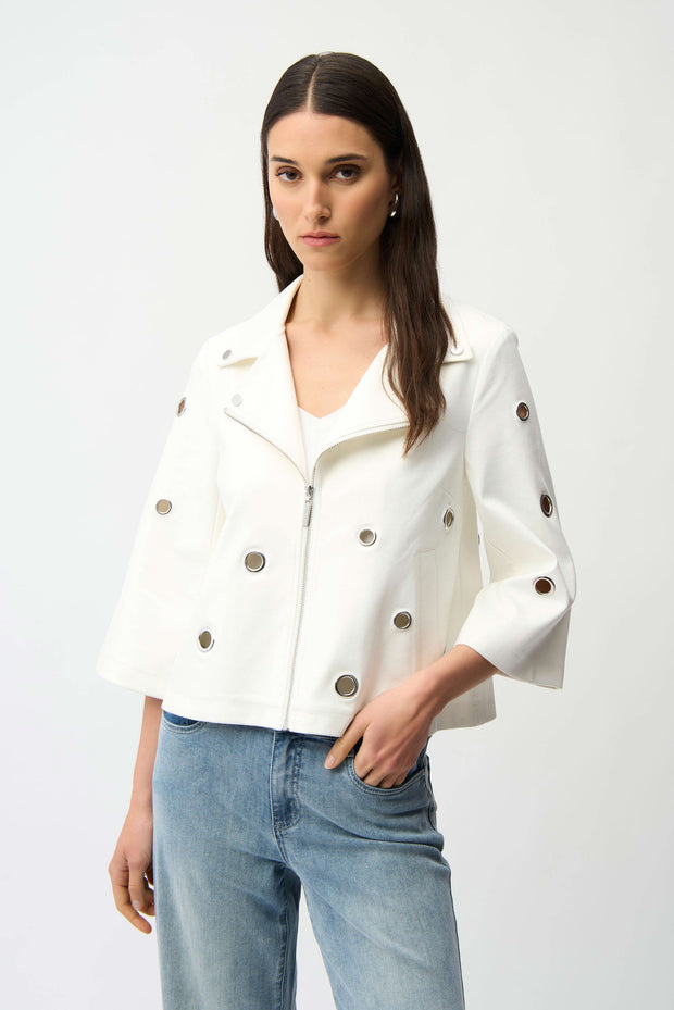 Foiled Faux Suede Swing Jacket With Grommets