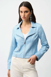 Foiled Faux Suede Fitted Jacket with Decorative Buckles