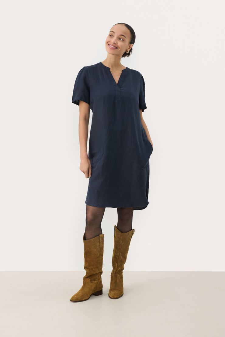 Aminase Linen Shift Dress