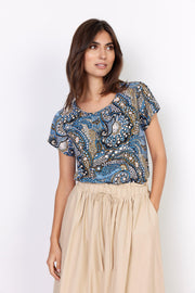 Manny Patterned Cap Sleeve Top