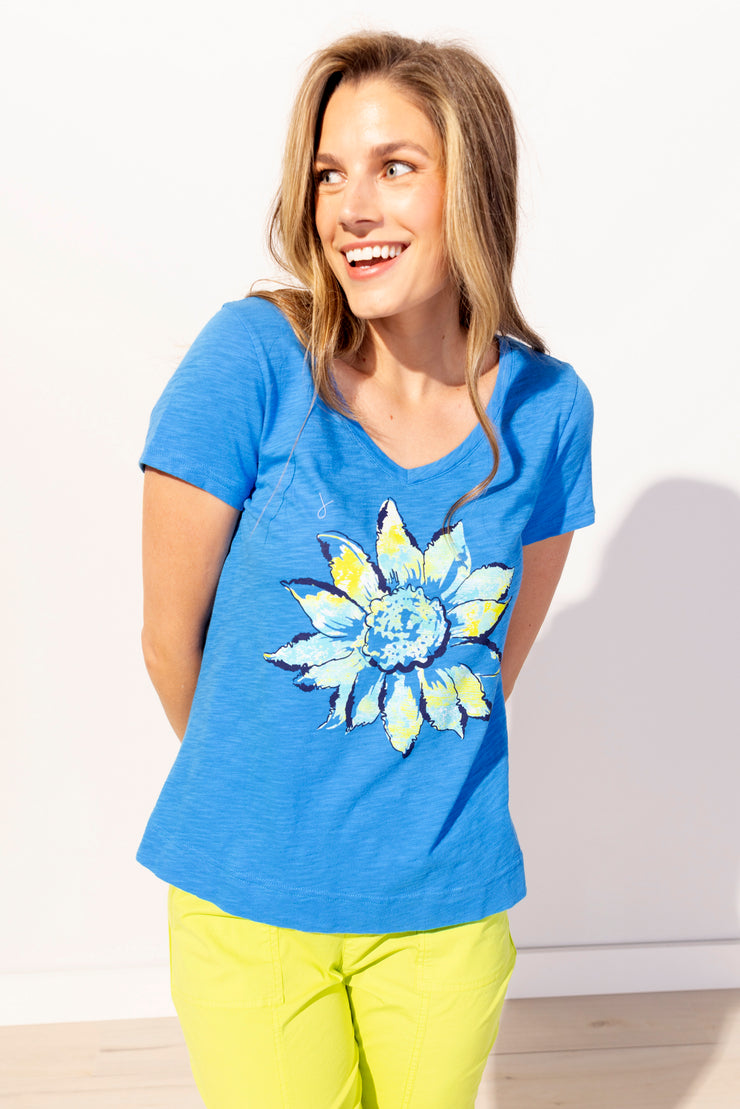 V-Neck Painted Sunflower T-Shirt