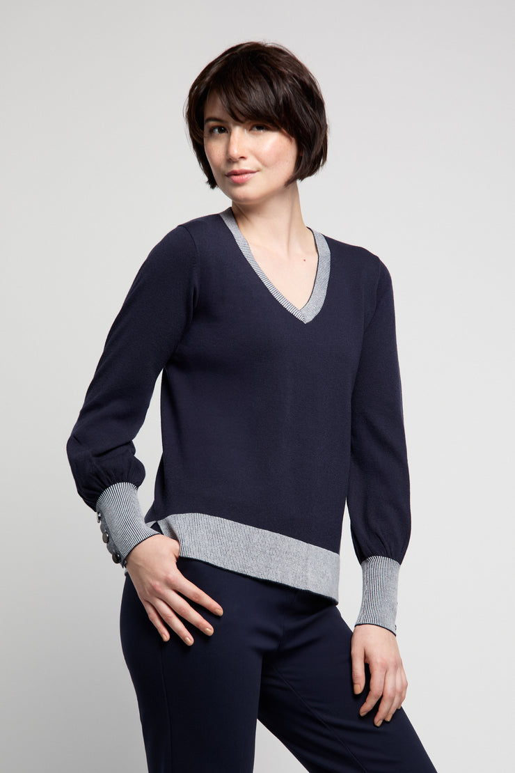 V-Neck Button Detail Sweater