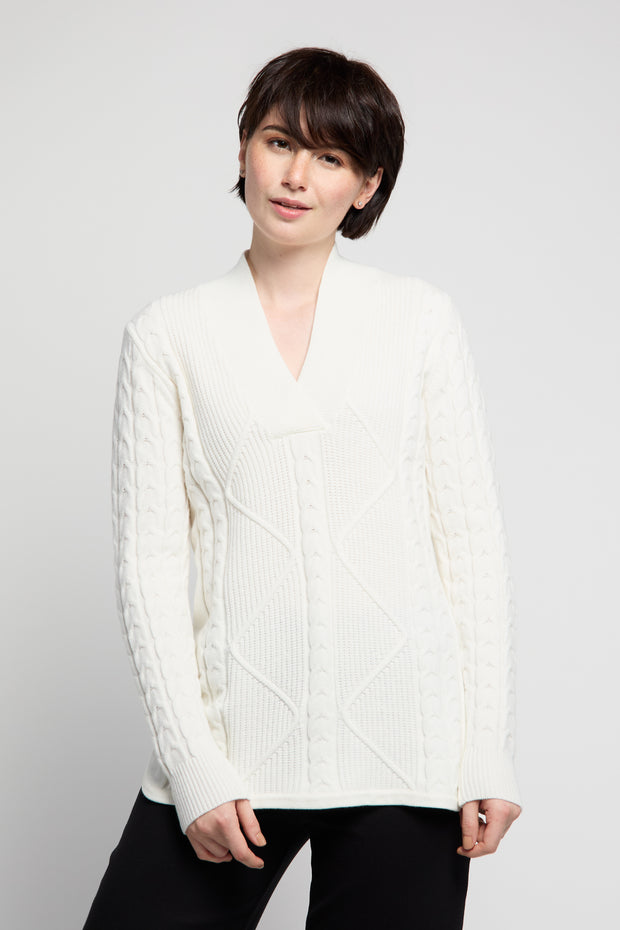 V-Neck Cable Knit Sweater