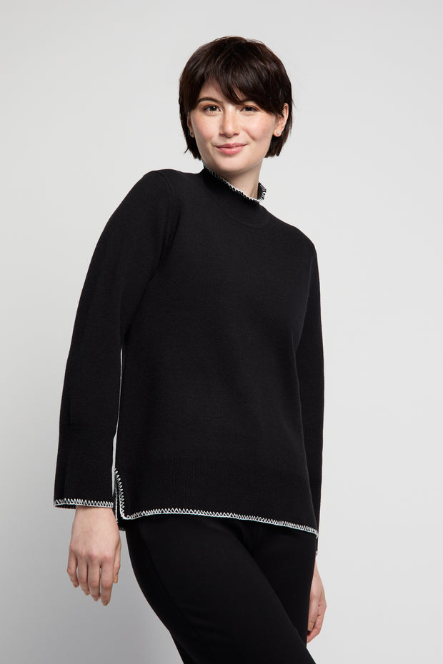 Blanket Stitch Mock Neck Sweater