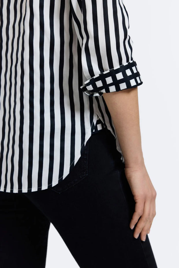 Meghan Black Stripe & Gingham 3/4 Sleeve Shirt