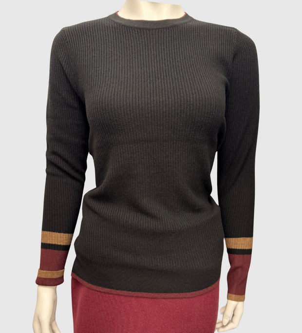 Crew Sweater w/ Stripe Sleeve