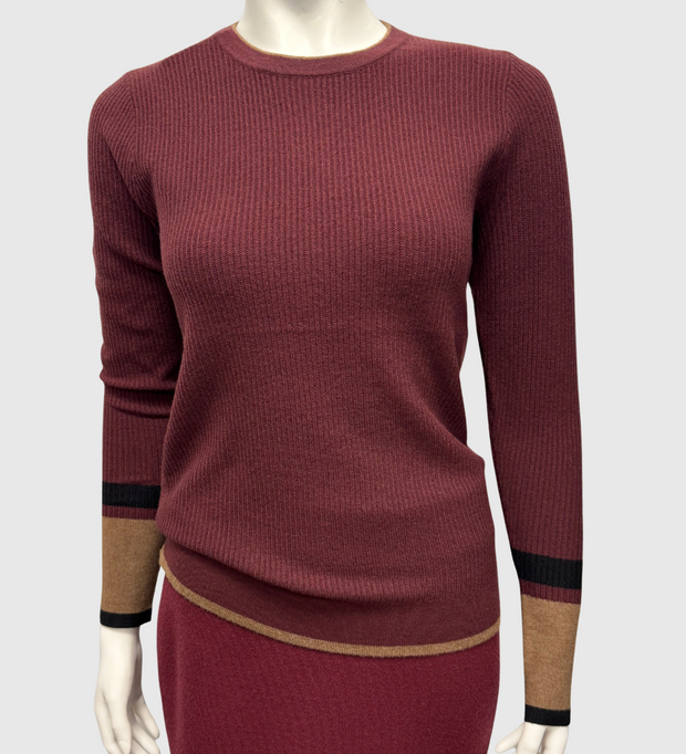 Crew Sweater w/ Stripe Sleeve