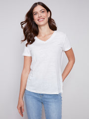 Natural Linen V-Neck T-Shirt-Watch Us Women Oakville