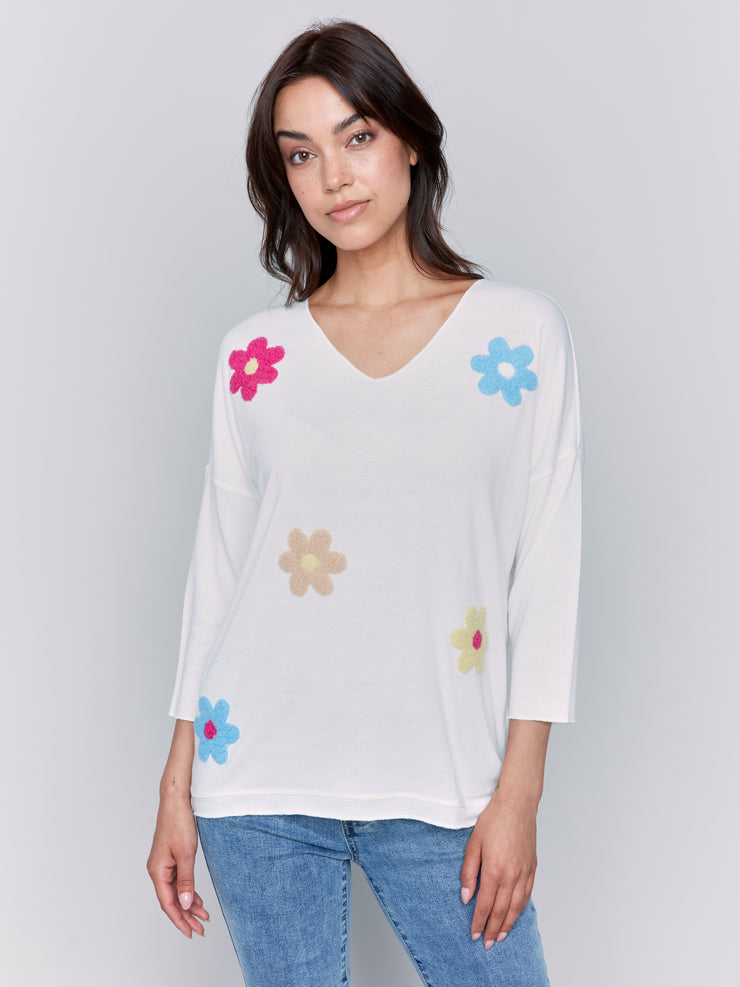 Floral Appliqué Sweater