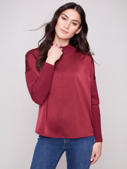 Mock Neck Satin & Knit Top