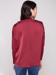 Mock Neck Satin & Knit Top