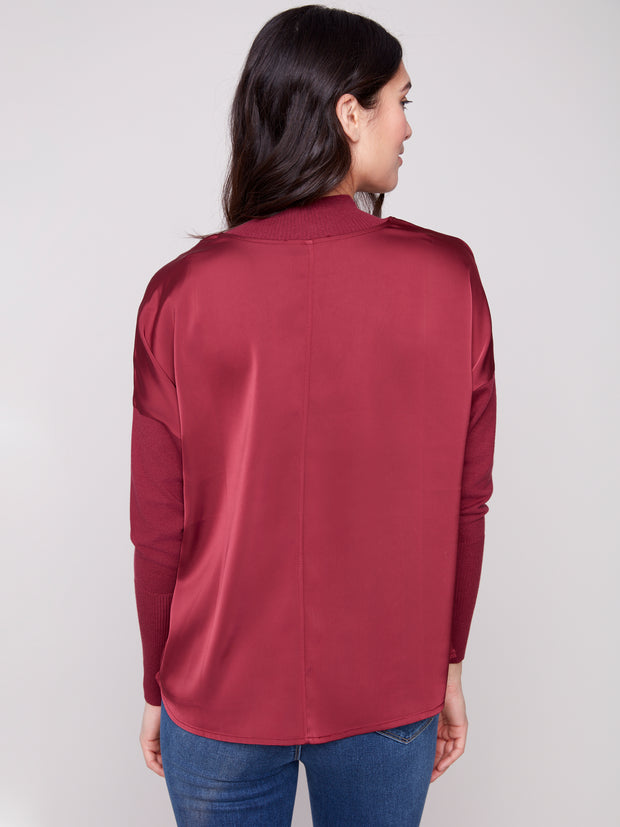 Mock Neck Satin & Knit Top