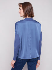 Mock Neck Satin & Knit Top