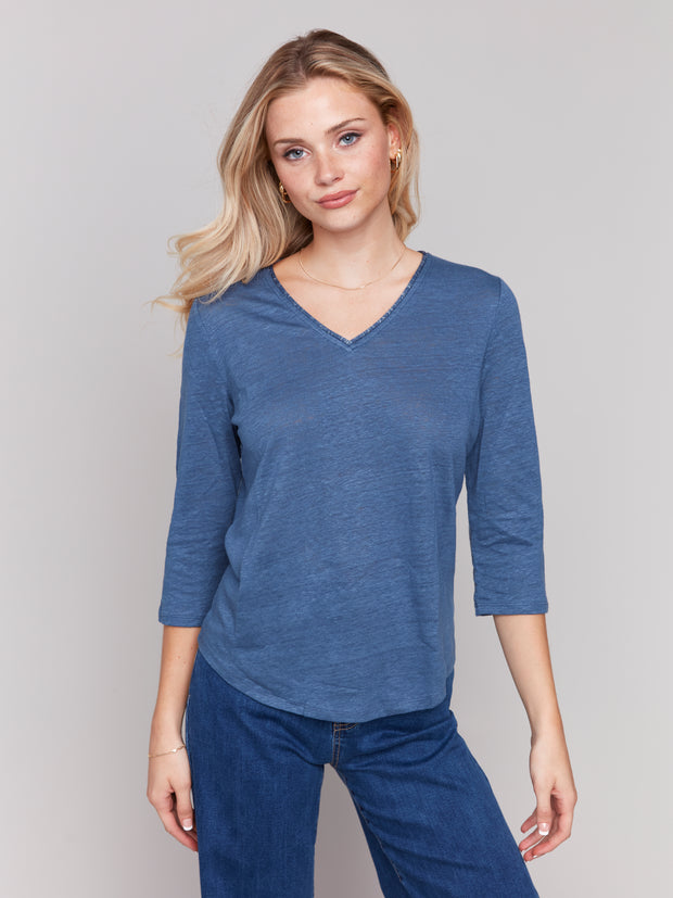 3/4 Sleeve V-Neck Top