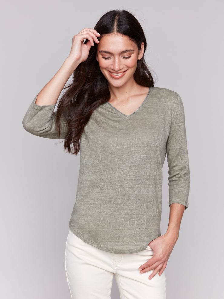 3/4 Sleeve V-Neck Top