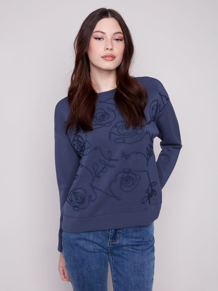 Embroidered Soft Scuba Sweater