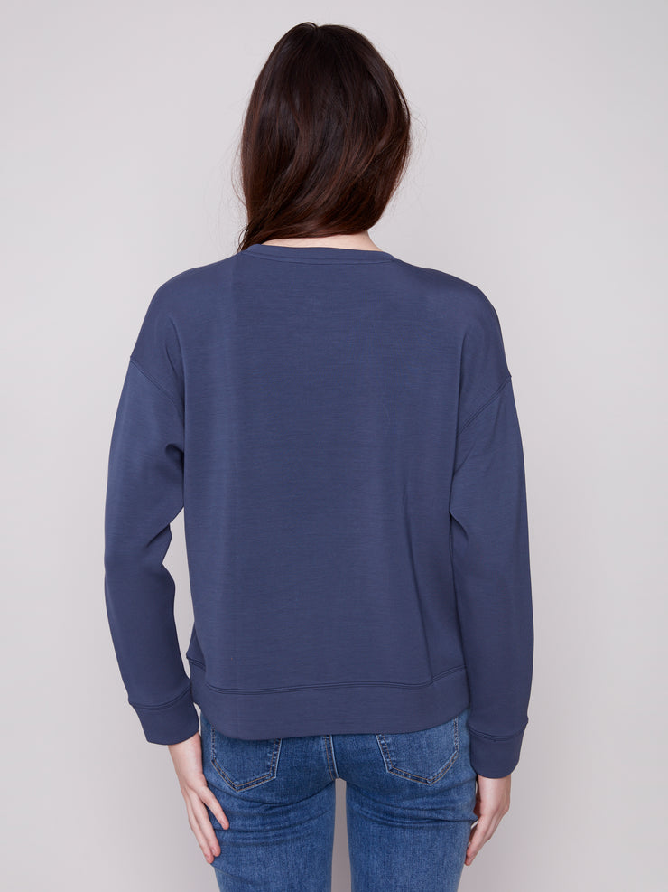 Embroidered Soft Scuba Sweater