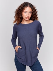 H. Denim Back Laced Sweater