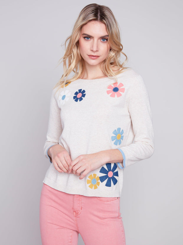 Daisy Patch 3/4 Sleeve Sweater-Watch Us Women Oakville