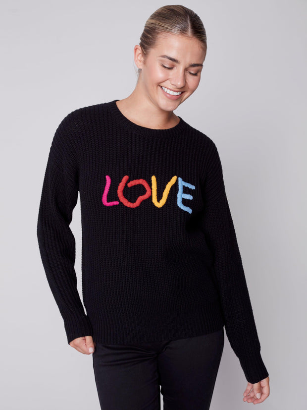 Embroidered Love Sweater-Watch Us Women Oakville