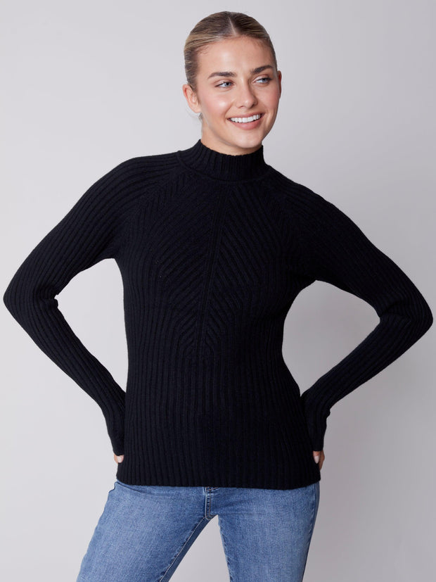 Mock Neck Ribbed Sweater-Watch Us Women Oakville