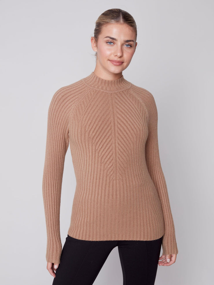 Mock Neck Ribbed Sweater-Watch Us Women Oakville