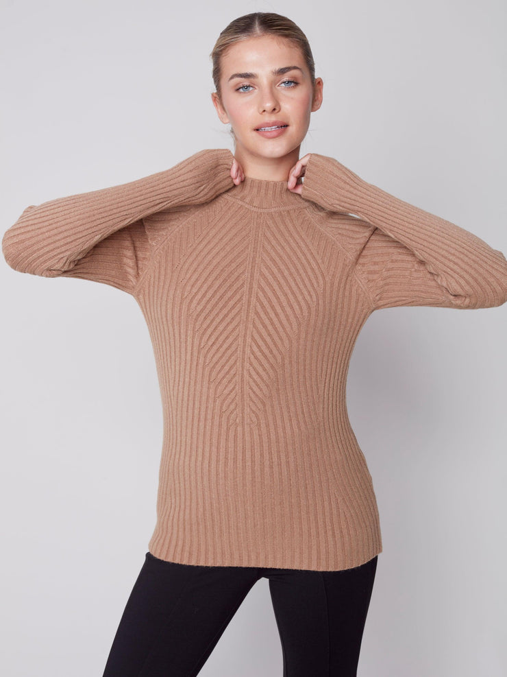 Mock Neck Ribbed Sweater-Watch Us Women Oakville