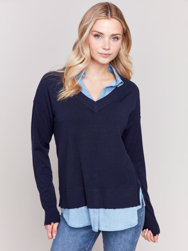 Blue Shirt Fooler Sweater