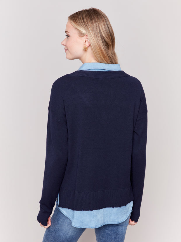 Blue Shirt Fooler Sweater