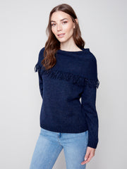 Fringed Cowl Neck Sweater