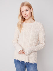 Cable Knit Frayed Sweater