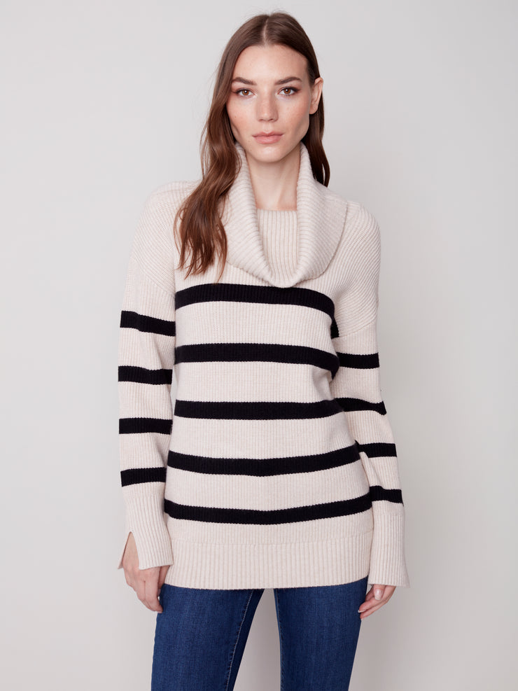 Jacquard Stripe Turtle Neck Sweater